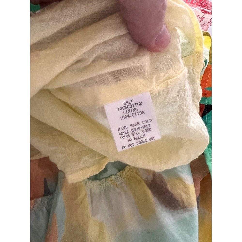 PINCH Floral Tiered Midi Dress Yellow Green Orange Cotton Flutter Sleeve Small - Picture 8 of 10